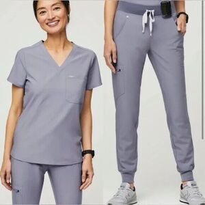 FIGS Scrub Set Zamora Jogger Pant Catarina Top Vapor Blue Limited Edition Size L